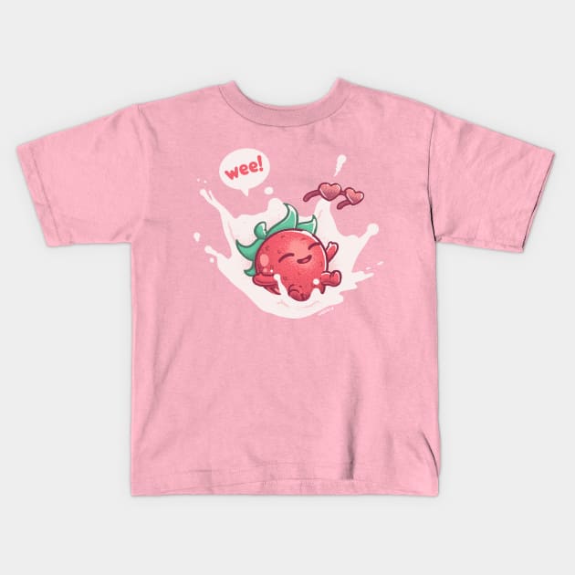 Strawberry Milk Splash Kids T-Shirt by wehkid